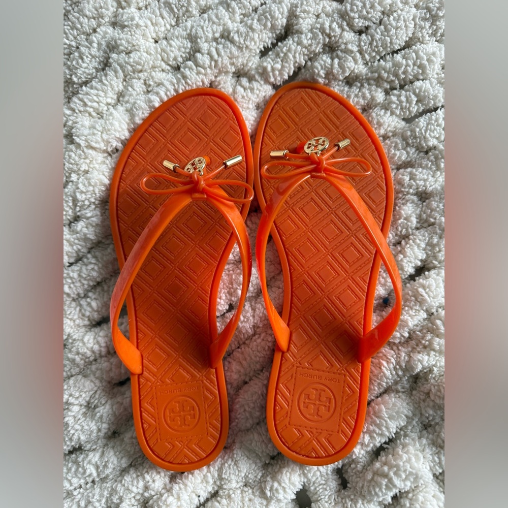 Tory Burch Jelly Bow Thing Flip Flop Orange Sandals